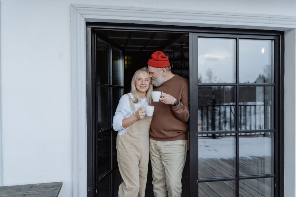 A gentle morning shared by a senior couple at senior living apartments