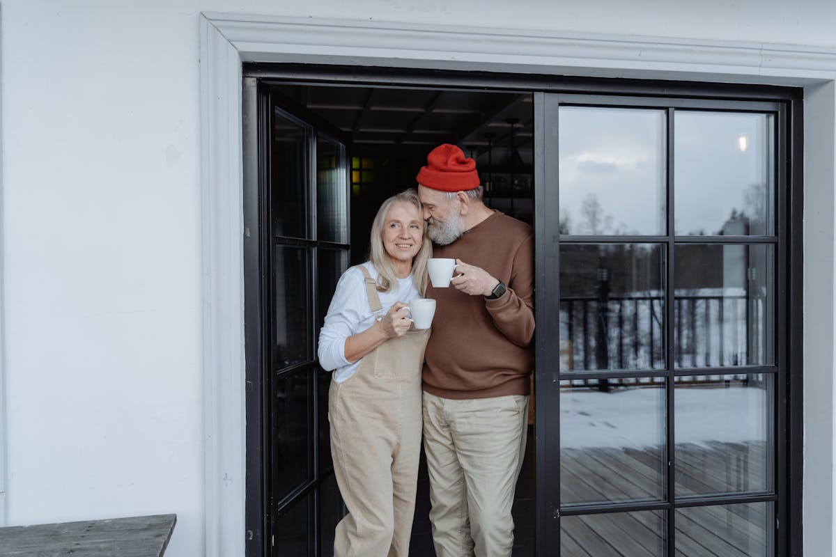 A gentle morning shared by a senior couple at senior living apartments